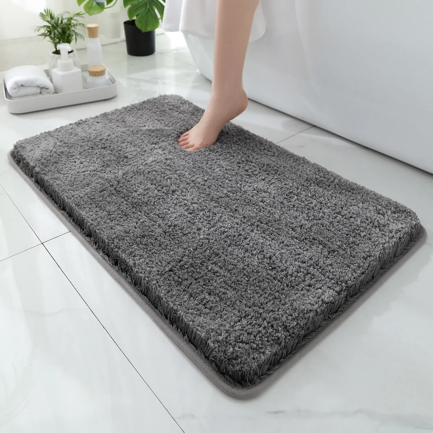 Bamboo Bath Mat - Alfombra de baño redondeada y gruesa,