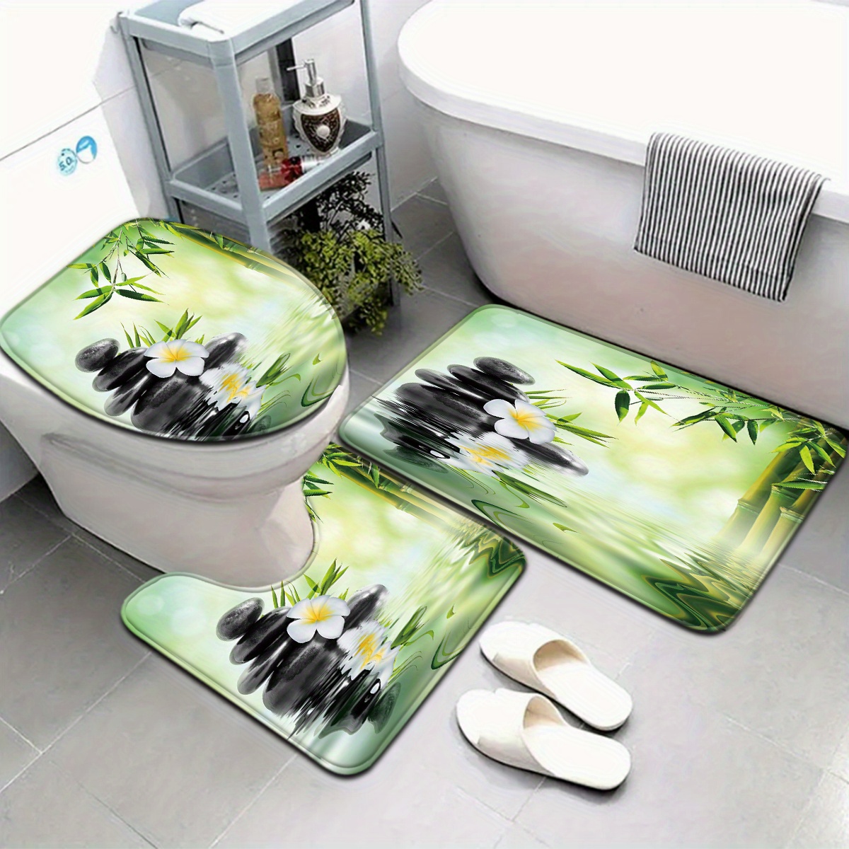 Bamboo Bath Mat - Juego de asiento de inodoro y